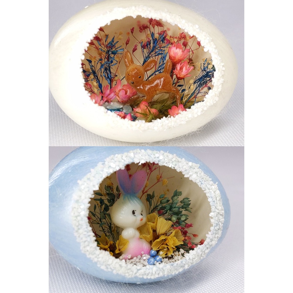 Set of 2‎ Vintage Easter Egg Dioramas Bunny Rabbit Deer Original Box McCrory